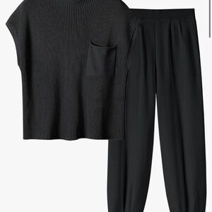 Chic Black Knit Top and Pants Set